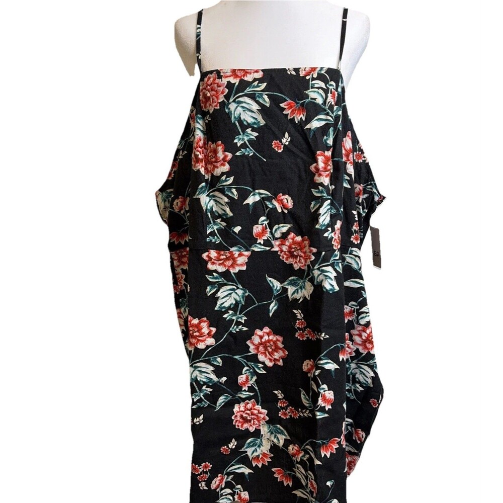BP Sundress Sz 4X Women’s Black Red Floral Sleeveless Linen Blend Coquette Boho